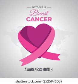 Breast Cancer Awareness Month. Pink October. Observed every year in October. Breast cancer awareness month with ribbon and typography banner design on pink and grey background Vector EPS.