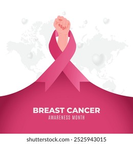 Breast Cancer Awareness Month. Pink October. Observed every year in October. Breast cancer awareness month with ribbon and typography banner design on pink and grey background Vector EPS.