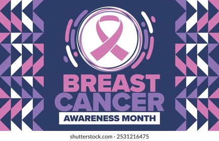 Breast Cancer Awareness Month. Pink october. Pink ribbon. Woman healthcare. Celebrate annual. Medic concept. Girl solidarity. Cancer prevention. Female disease. Poster, banner and background. Vector