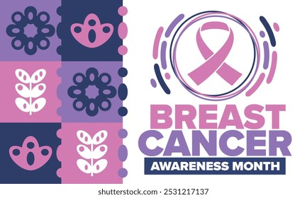 Breast Cancer Awareness Month. Pink october. Pink ribbon. Woman healthcare. Celebrate annual. Medic concept. Girl solidarity. Cancer prevention. Female disease. Poster, banner and background. Vector