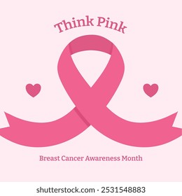 Breast Cancer Awareness Month. Pink October. Breast Cancer Awareness Month campaign poster. Breast cancer awareness month with ribbon and typography banner design on pink background.