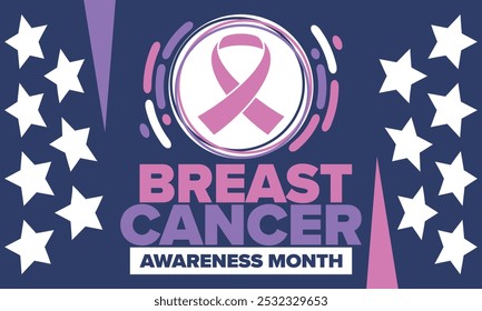 Breast Cancer Awareness Month. Pink october. Pink ribbon. Woman healthcare. Celebrate annual. Medic concept. Girl solidarity. Cancer prevention. Female disease. Poster, banner and background. Vector