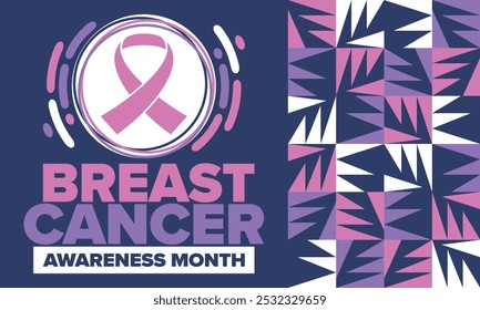 Breast Cancer Awareness Month. Pink october. Pink ribbon. Woman healthcare. Celebrate annual. Medic concept. Girl solidarity. Cancer prevention. Female disease. Poster, banner and background. Vector