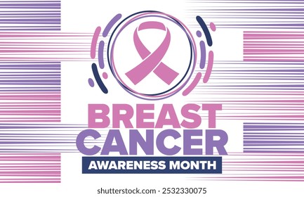 Breast Cancer Awareness Month. Pink october. Pink ribbon. Woman healthcare. Celebrate annual. Medic concept. Girl solidarity. Cancer prevention. Female disease. Poster, banner and background. Vector