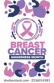 Mes de Concientización sobre el Cáncer de Mama. Octubre rosa. Cinta rosa. Salud de la mujer. Celebra anualmente. Concepto médico. Solidaridad con las niñas. Prevención del cáncer. Enfermedad femenina. Cartel, Anuncio y fondo. Vector