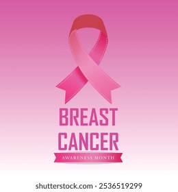 Breast Cancer Awareness Month. Pink October. Breast cancer awareness month is observed every year in October. Breast cancer awareness month with ribbon and typography banner design on pink background.