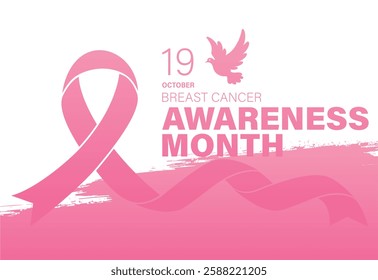 Breast Cancer Awareness Month Pink Ribbon and Dove vector illustration