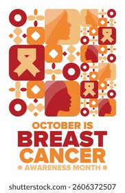 Breast Cancer Awareness Month. Pink october. Pink ribbon. Woman healthcare. Celebrate annual. Medic concept. Girl solidarity. Cancer prevention. Female disease. Poster, banner and background. Vector