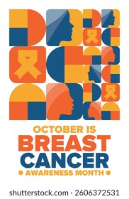 Breast Cancer Awareness Month. Pink october. Pink ribbon. Woman healthcare. Celebrate annual. Medic concept. Girl solidarity. Cancer prevention. Female disease. Poster, banner and background. Vector