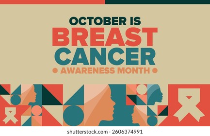Breast Cancer Awareness Month. Pink october. Pink ribbon. Woman healthcare. Celebrate annual. Medic concept. Girl solidarity. Cancer prevention. Female disease. Poster, banner and background. Vector
