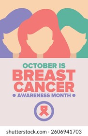 Breast Cancer Awareness Month. Pink october. Pink ribbon. Woman healthcare. Celebrate annual. Medic concept. Girl solidarity. Cancer prevention. Female disease. Poster, banner and background. Vector