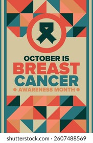 Breast Cancer Awareness Month. Pink october. Pink ribbon. Woman healthcare. Celebrate annual. Medic concept. Girl solidarity. Cancer prevention. Female disease. Poster, banner and background. Vector
