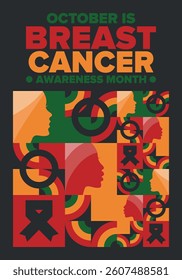 Breast Cancer Awareness Month. Pink october. Pink ribbon. Woman healthcare. Celebrate annual. Medic concept. Girl solidarity. Cancer prevention. Female disease. Poster, banner and background. Vector
