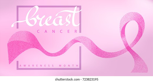 Breast cancer awareness month, pink banner, pink ribbon.