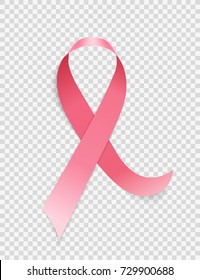 Breast Cancer Awareness Month Pink Ribbon Sign on Transparent Background Vector Illustration EPS10