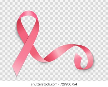 Breast Cancer Awareness Month Pink Ribbon Sign on Transparent Background Vector Illustration EPS10