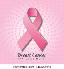 Breast Cancer Awareness Month poster or banner design with realistic pink ribbon. Vector illustration