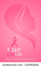 Breast Cancer Awareness Month poster design with pink ribbon and female silhouette