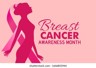 breast cancer awareness month poster, background or template with ribbon illustration