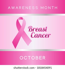 Breast cancer awareness month poster background concept design. Realistic pink bow ribbon vector illustration template