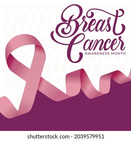 Breast cancer awareness month poster. Pink ribbon. Fight. Hope. Diagnosed women.