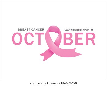 Breast cancer awareness month poster design with pink ribbon and typography