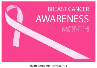 Breast Cancer awareness month. poster design with white ribbon isolated on pink background