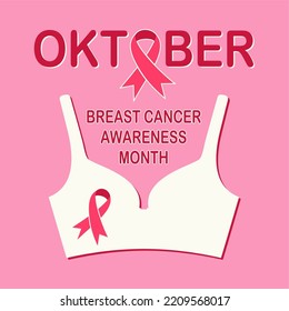 Breast Cancer Awareness Month poster design with pink ribbon