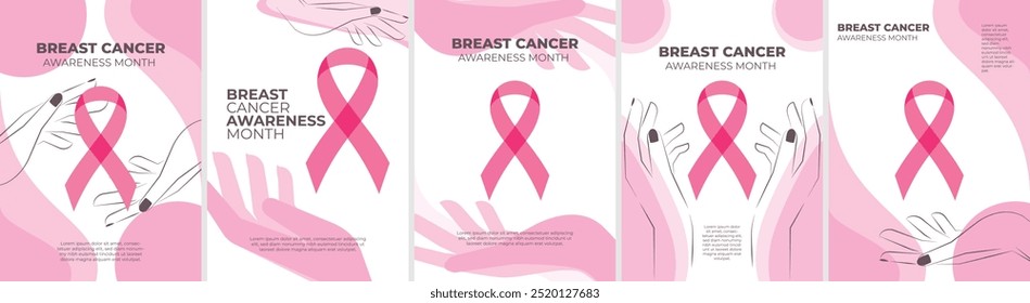 Breast Cancer Awareness Month poster design featuring a pink ribbon, a symbol of hope and solidarity. 