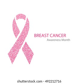 Breast cancer awareness month poster, dots style pink ribbon fight symbol white background