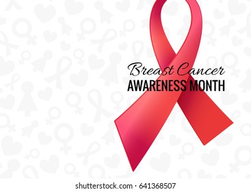 Breast Cancer Awareness Month Poster. Vector white background with pink ribbon