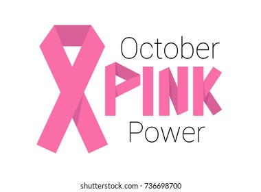 Breast Cancer Awareness Month poster design with pink ribbon. October Pink Power. Origami Text.