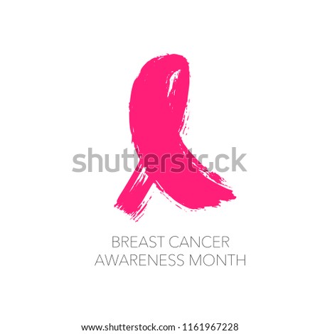 Breast cancer awareness month poster. Pink cancer ribbon. Hand drawn medical element. 