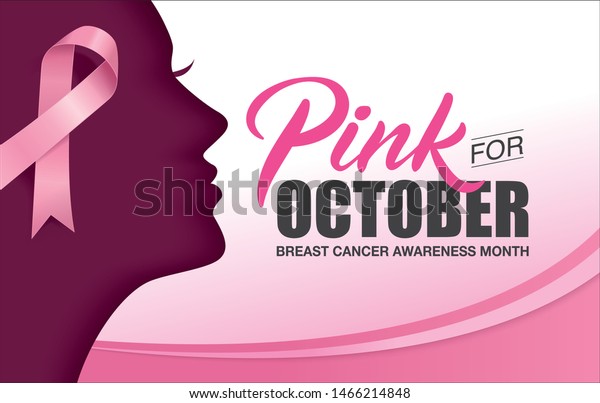 Breast Cancer Awareness Month Poster Design With Silhouette Of Womans Head 