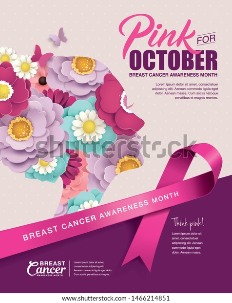 Breast Cancer Awareness Month Poster Design With Silhouette Of Womans 