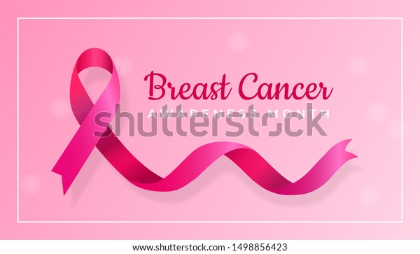 乳がん認知月のポスター背景デザインコンセプト リアルなピンクのリボンのグラフィックシンボルベクターイラスト のベクター画像素材 ロイヤリティフリー