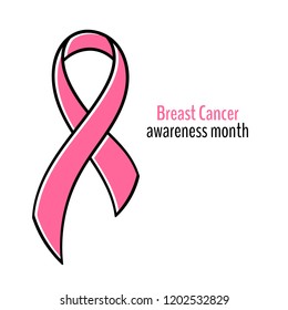 Breast Cancer Awareness Month. Realistic pink ribbon, breast cancer awareness symbol, isolated on white. Vector illustration, eps10.