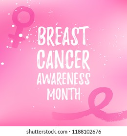 Breast Cancer Awareness Month ribbon, banner, card, element. Vector pink gradient text on white background