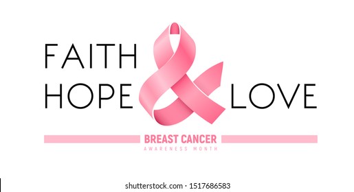 Breast Cancer Awareness Month ribbon. Faith Hope, Love. RGB. Global colors