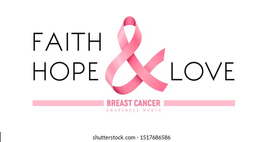 Breast Cancer Awareness Month ribbon. Faith Hope, Love. RGB. Global colors