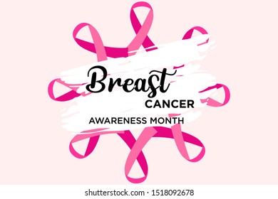 Breast cancer awareness month. Awareness ribbon. Vector illustration. Poster design with pink ribbon
