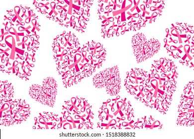 Breast cancer awareness month. Awareness ribbon. Vector illustration. Poster design with pink ribbon. Love ribbon pattern background