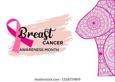 Breast cancer awareness month. Awareness ribbon. Vector illustration. Poster design with pink ribbon