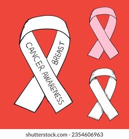 Breast cancer awareness month ribbon in hand drawn doodle style vector illustration.