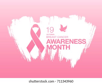 Breast cancer awareness month. Awareness ribbon. Vector illustration