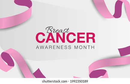 Breast Cancer Awareness Month. Ribbons and balloons in pink. Realistic vector llustration