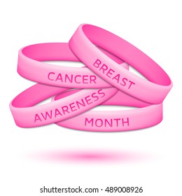 Breast cancer awareness month rubber wristband. Vector illustration.