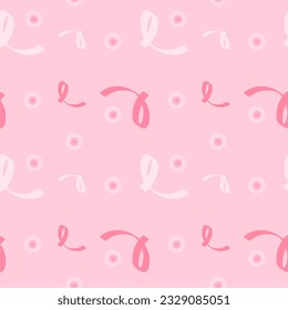 Breast cancer awareness month seamless pattern with pink ribbon