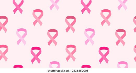 Mes de concienciación sobre el cáncer de mama. Patrón sin fisuras con cintas rosas de diferentes tonos sobre fondo rosa. Concepto de lucha y esperanza, salud de la mujer.