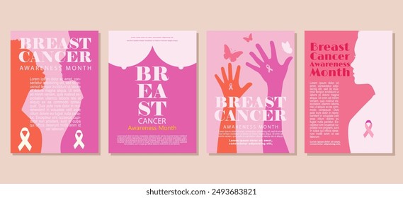 Breast Cancer Awareness Month set banner for social media, cover, background. vector illustration